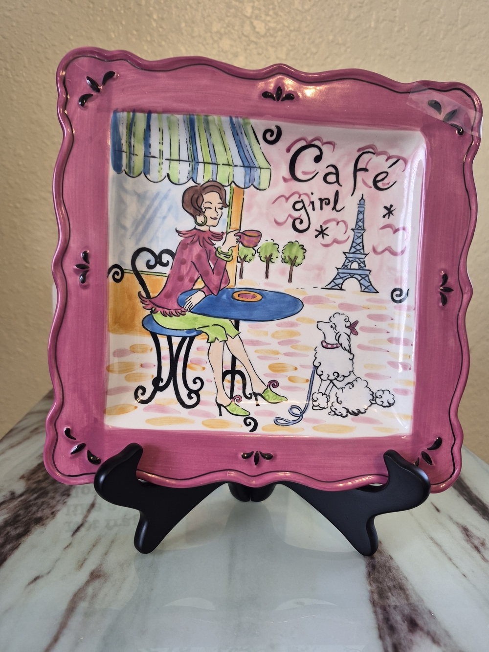 Certified International Pink 'Cafe Girl' Ceramic Decorative Plate
